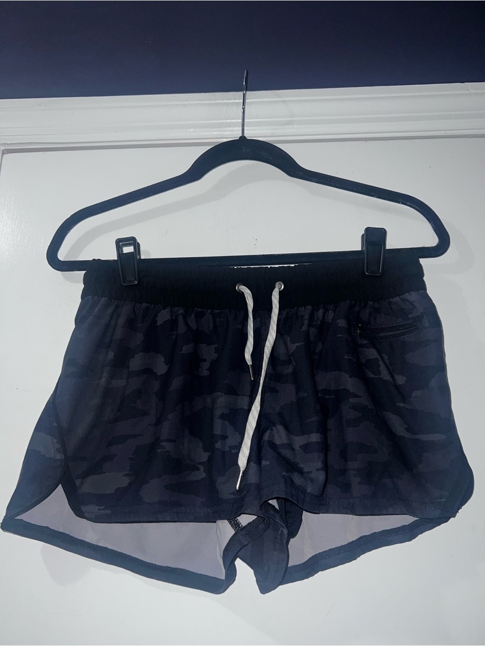 Vuori Black Camo Athletic Shorts with White Drawstring